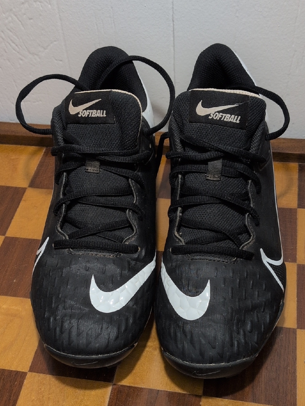 Nike Black Softball Cleats with White Swooshes Size 9